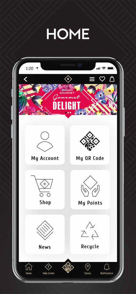 Annam Gourmet - Annam Gourmet mobile app home screen with loyalty rewards and shopping options.