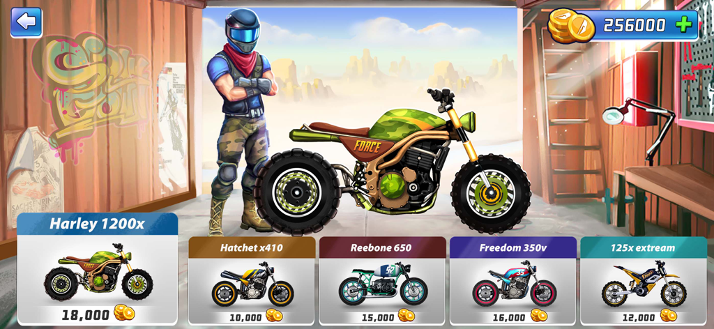 Moto Bike Race Motorcycle Game - Menu de seleção de piloto e moto na garagem do jogo Moto Bike Race.