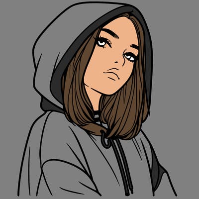 a realistic girl in a hoodie