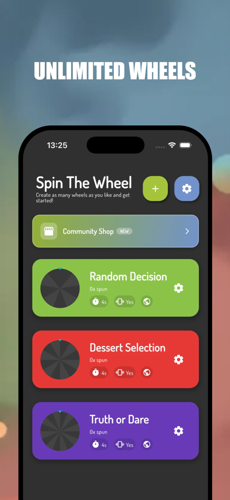 Spin The Wheel - Random choice - Una lista de ruletas de decisiones personalizadas en la aplicación Gira la Ruleta que incluye opciones para la selección de postres y "verdad o reto".