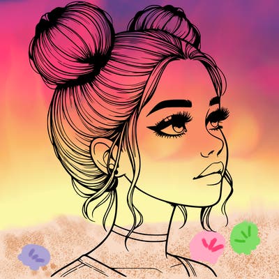 realistic girl with buns on the top of her head