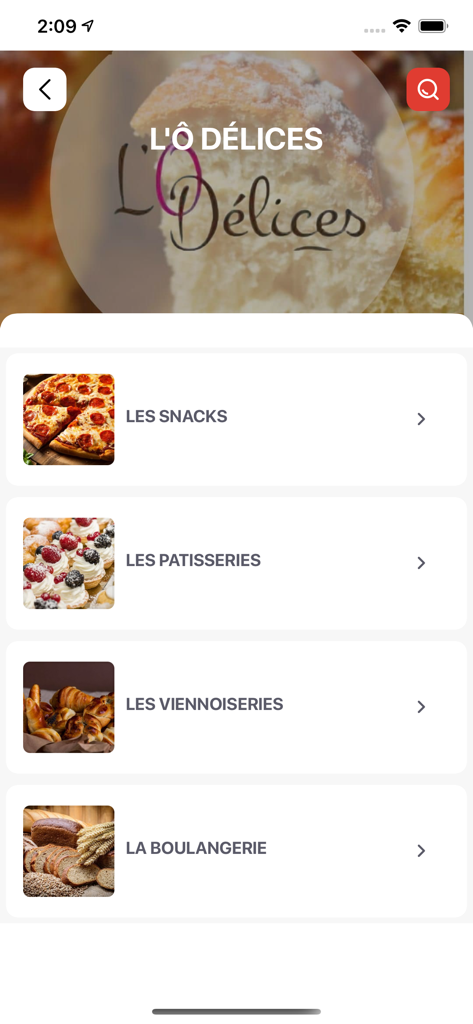 Kikidrop - Kikidrop mobile app interface showing menu categories for L O Delices bakery including pastries and bread