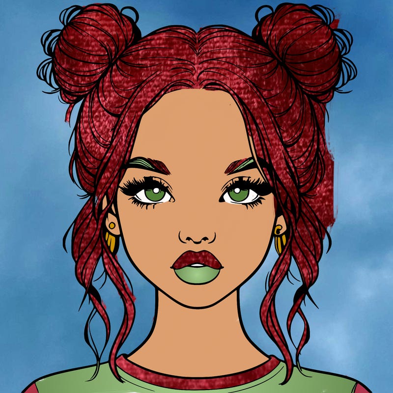 realistic girl with two buns in hair and lips