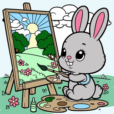 rabbit painting a picture