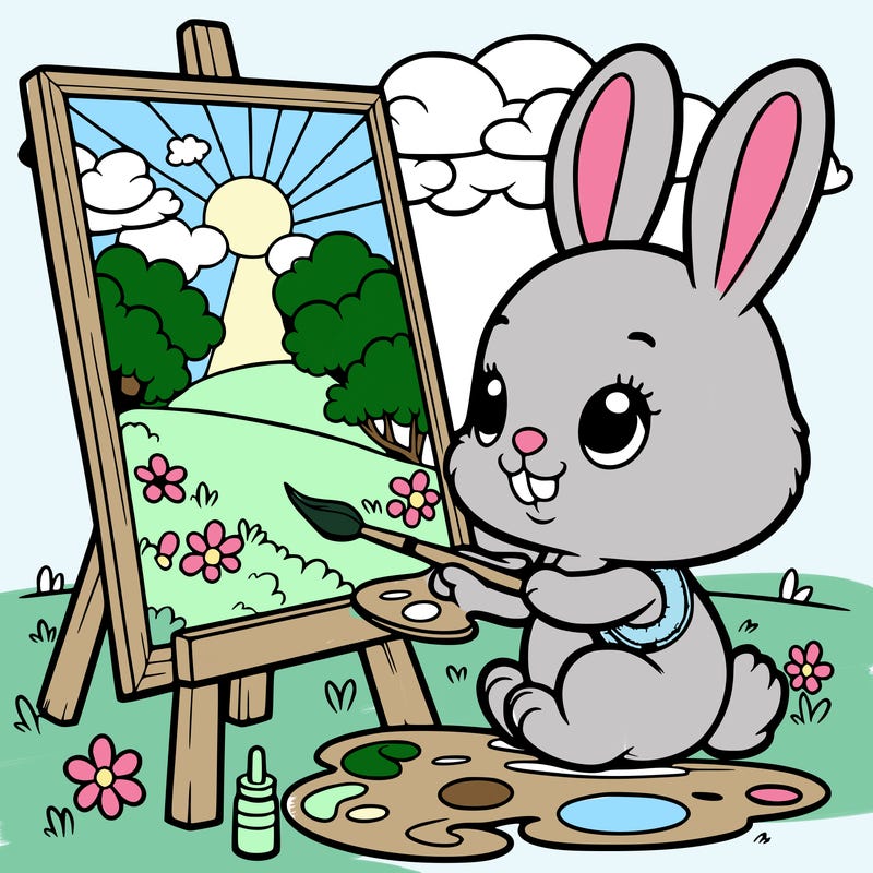 rabbit painting a picture
