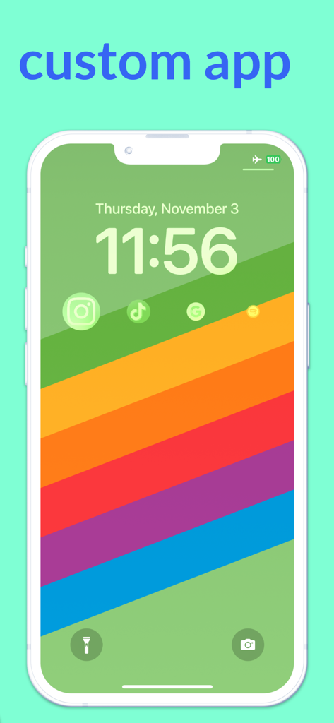Quick Start  -  widget - iPhone lock screen displaying custom application shortcut icons on a colorful background
