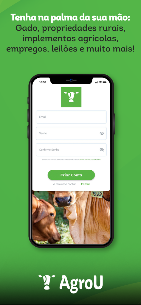 AgroU - AgroU app sign up screen for agribusiness networking