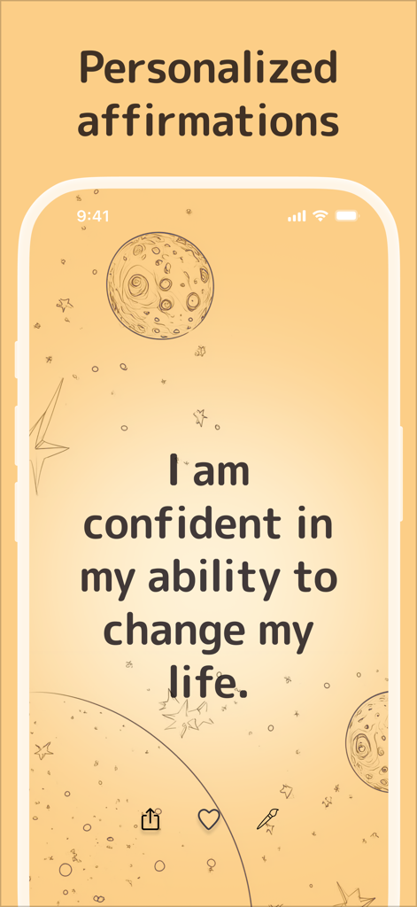 Vision Board Perfectly Happy - 自己肯定感と自己成長に関するパーソナライズされたアファメーションを示すモバイル画面。