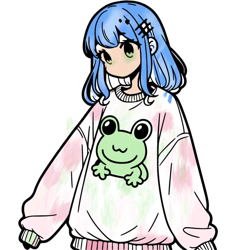 girl wearing frogging sweatshirt