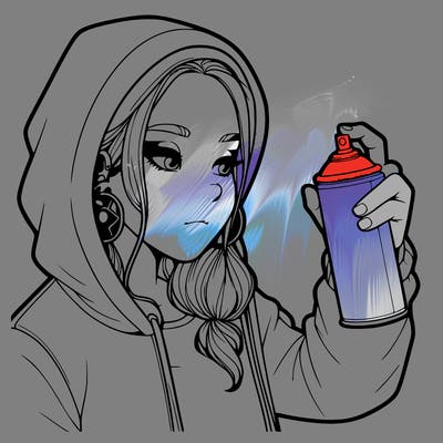 a realistic girl, spray painting