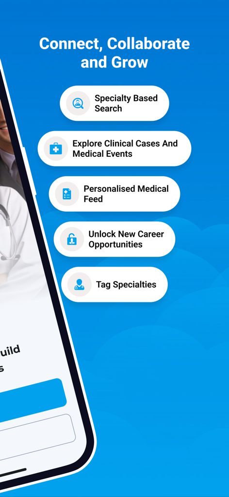 Medroll - Medical Network - Medroll app features overview including specialty search clinical cases and personalized medical feed