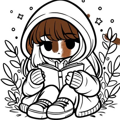 girl in oversized hoodie reading a book