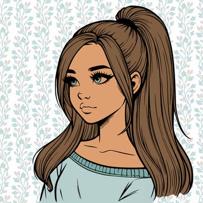 realistic girl with a high ponytail