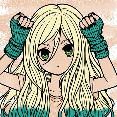 long haired girl with fingerless gloves