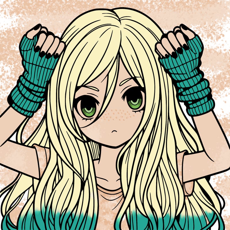 long haired girl with fingerless gloves
