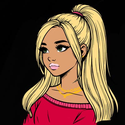 realistic girl with a high ponytail