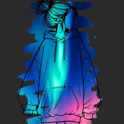 realistic girl with a oversized sweatshirt on and a bun