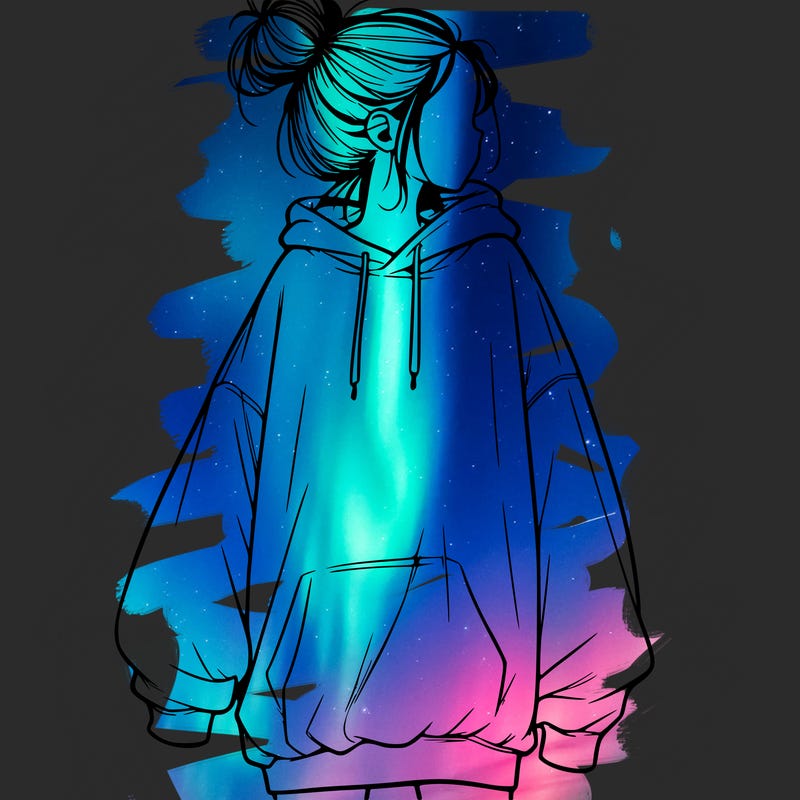 realistic girl with a oversized sweatshirt on and a bun