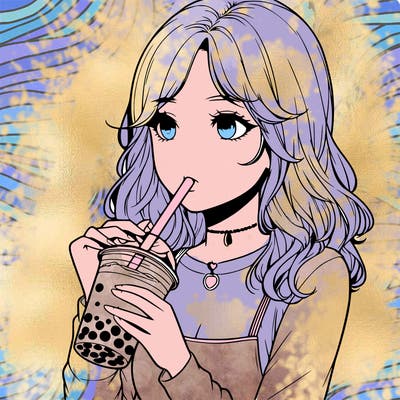 realistic girl drinking boba tea