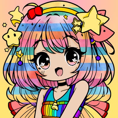 cute anime girl with star accessories