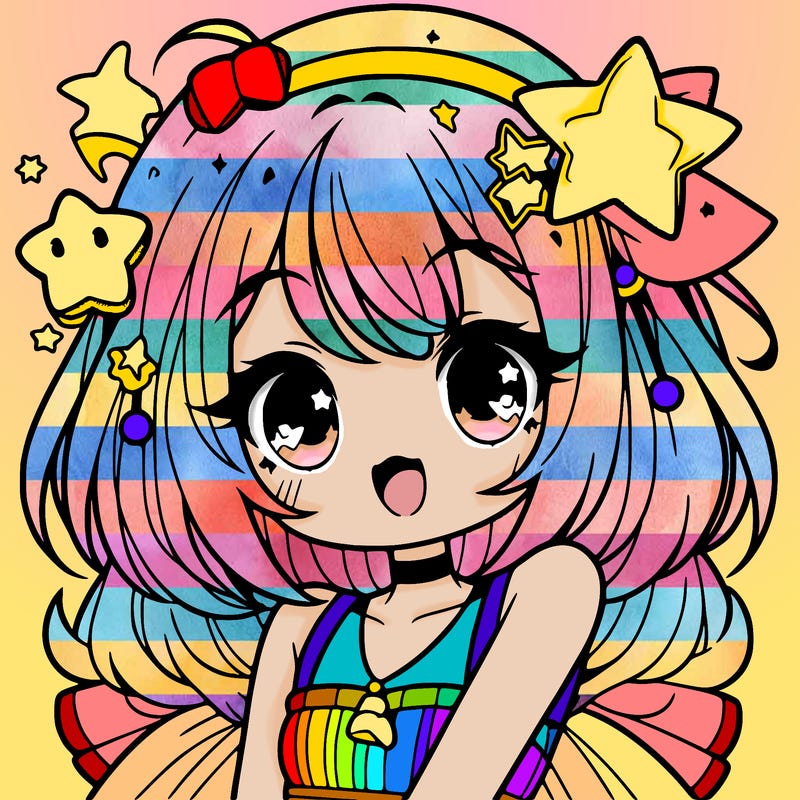 cute anime girl with star accessories