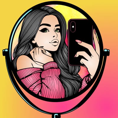 realistic girl taking mirror selfie beautiful