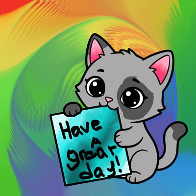 a small cat with a blank sheet of paper in its hand. the cat is sooooooo cute!