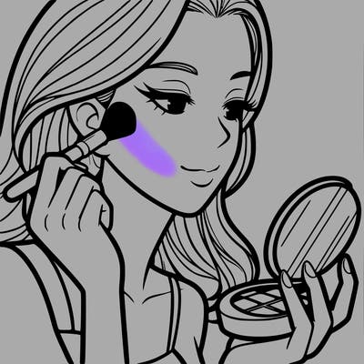 little girl putting on makeup