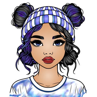 realistic girl with buns in her hair with a beanie on