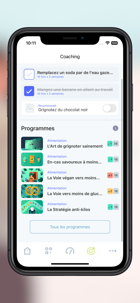 B-neXt CARE app screen for health coaching and personalized nutrition programs