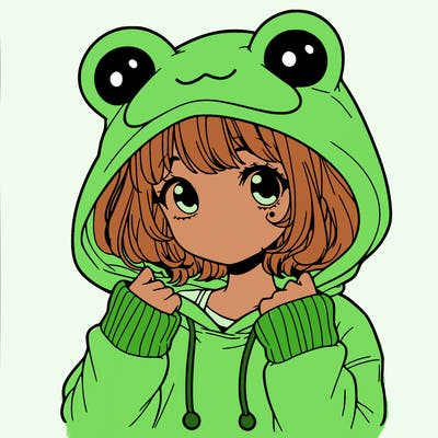 a cute teenage girl wearing a frog hoodie