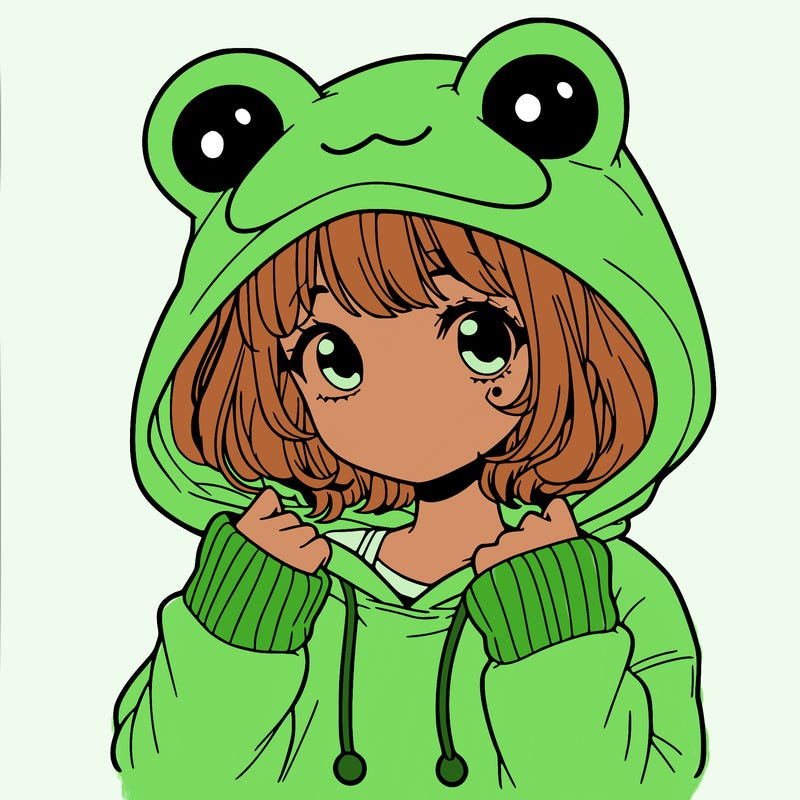 a cute teenage girl wearing a frog hoodie
