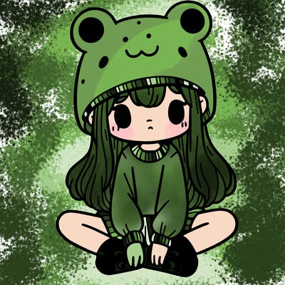 a girl wearing a frog hat and some frog socks