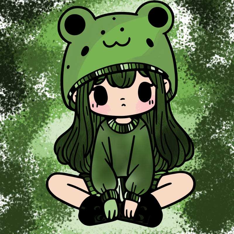 a girl wearing a frog hat and some frog socks