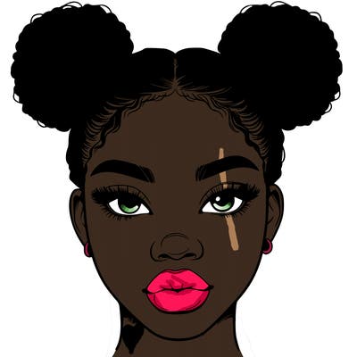 realistic black woman with two buns