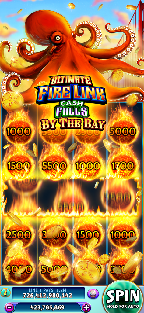 Gold Fish Casino Slots Games - Ultimate Fire Link slot machine in Gold Fish Casino featuring a giant octopus and flaming credit prizes