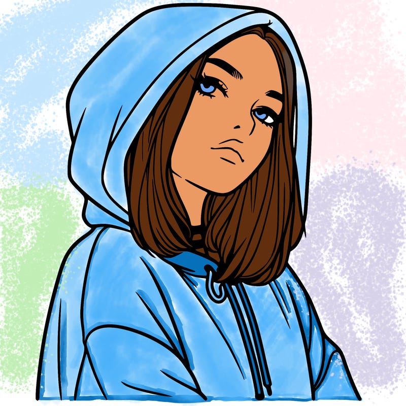 a realistic girl in a hoodie