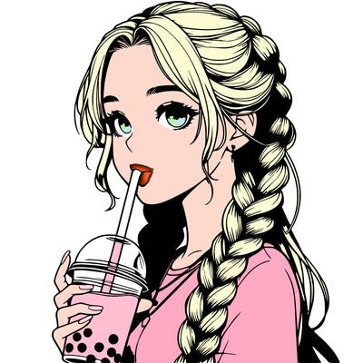 realistic girl with braided hair drinking boba