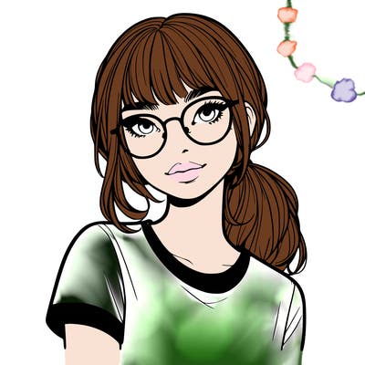 realistic girl with freckles and clear glasses