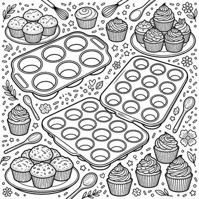Indulge your sweet tooth and artistic flair with this delightful Muffin & Cupcake Pans coloring page. Perfect for anyone who loves baking, this intricate design offers hours of creative relaxation.