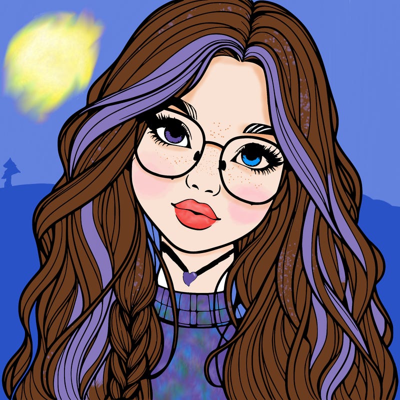 girl with long hair and freckles and glasses realistic