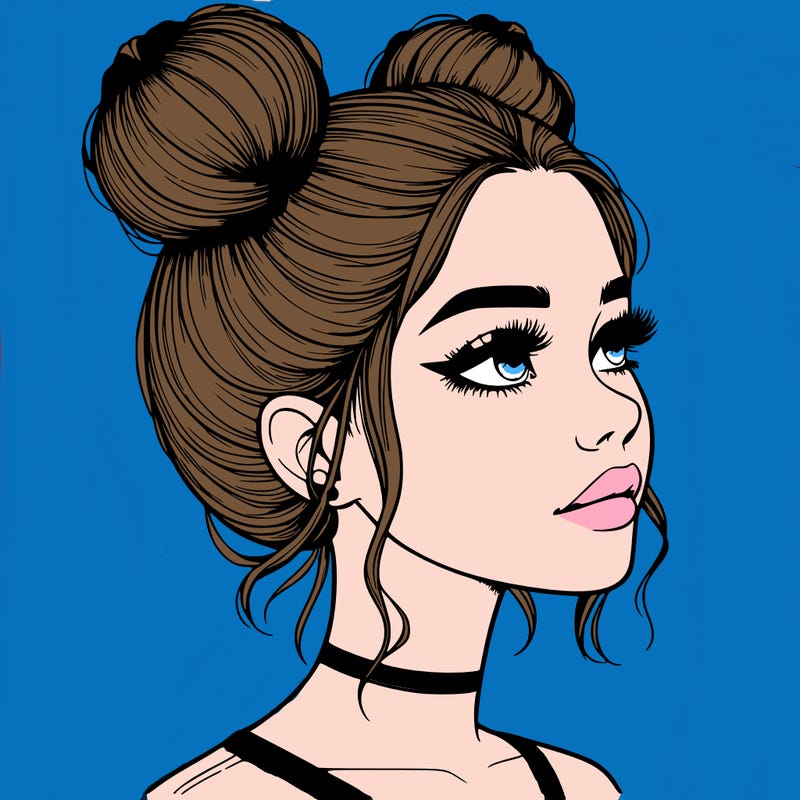 realistic girl with buns on the top of her head