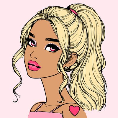 realistic girl with a ponytail on her hair and lips