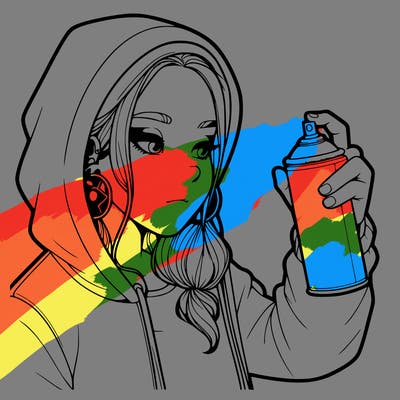 a realistic girl, spray painting