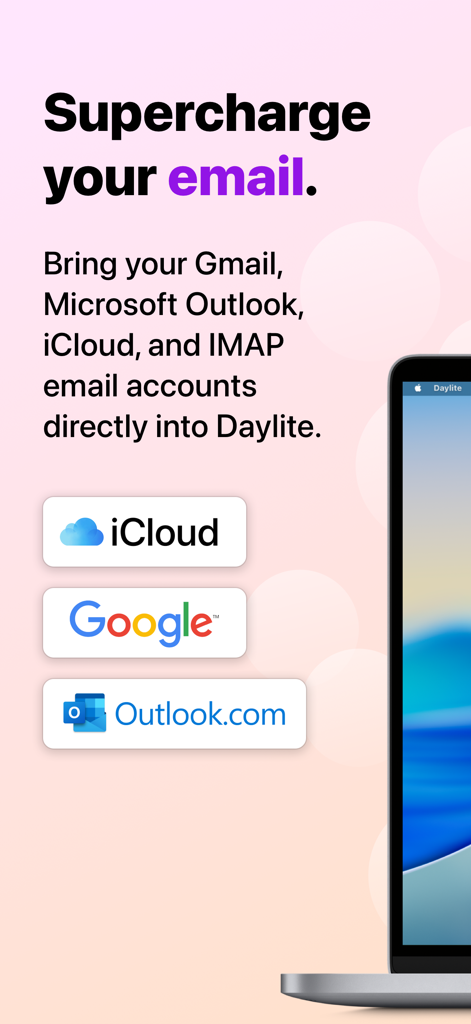 Daylite - Mail, Calendar, CRM - Daylite CRM software interface showing email integration for iCloud Google and Outlook accounts
