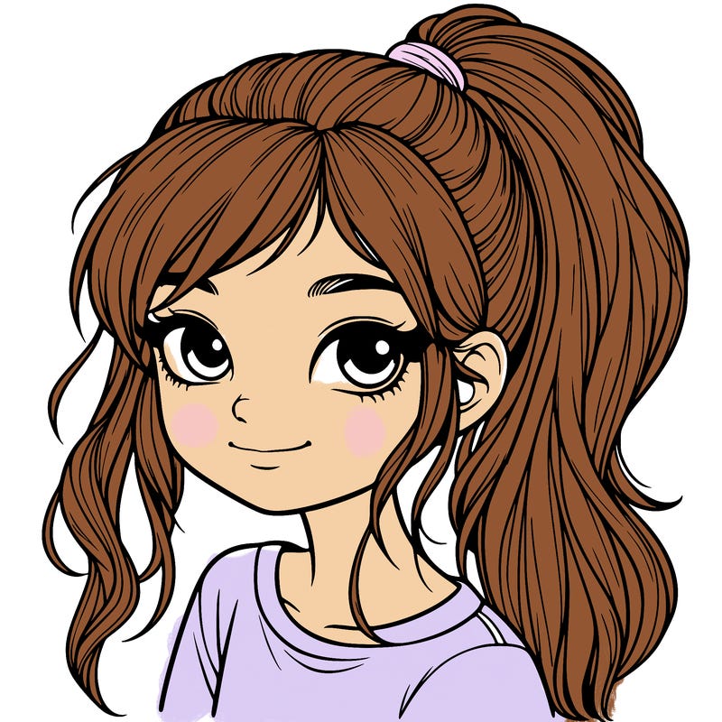 realistic girl with ponytail