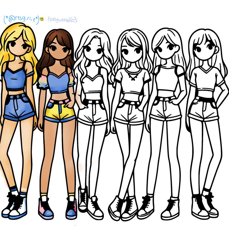 a group of girls wearing crop tops and shorts