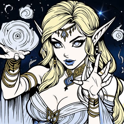 realistic scary beautiful elf sorceress casting spell