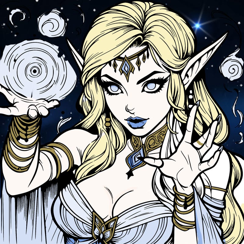 realistic scary beautiful elf sorceress casting spell