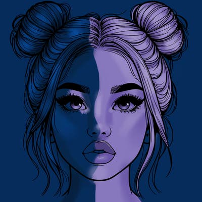 realistic girl with two buns on her hair and lips